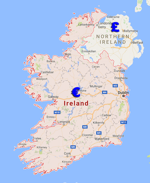 map showing currency in northern and republic of ireland