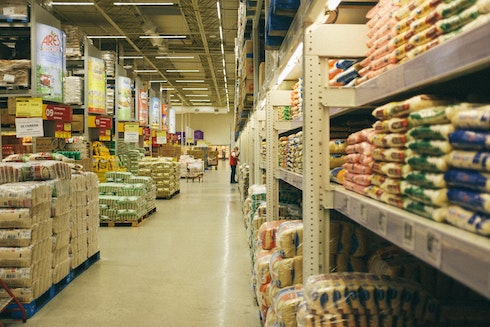 superstore shelves with food